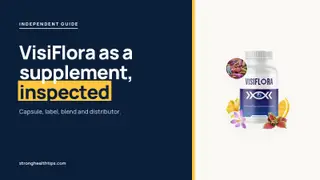 VisiFlora supplement reviews: headline beside the supplement-facts panel and a VisiFlora bottle on a navy background