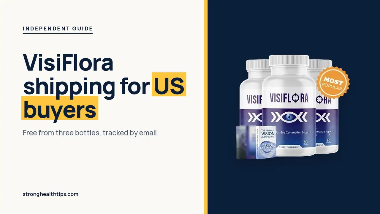 VisiFlora USA: headline beside the three-bottle VisiFlora package on a warm white panel with a yellow bar