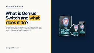 What is Genius Switch and what does it do: headline beside a product mockup of The Genius Switch audio track on a navy panel