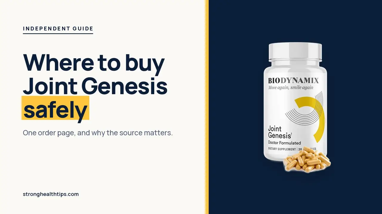 Where to buy Joint Genesis: headline beside the Joint Genesis bottle on warm white with a yellow top bar