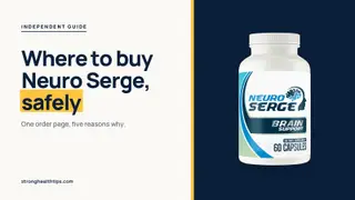 Where to buy Neuro Serge: headline beside a Neuro Serge bottle on a navy panel with a yellow edge
