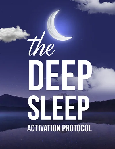 Cover of The Deep Sleep Activation Protocol e-book, a free bonus with Audifort, showing a crescent moon over a calm lake
