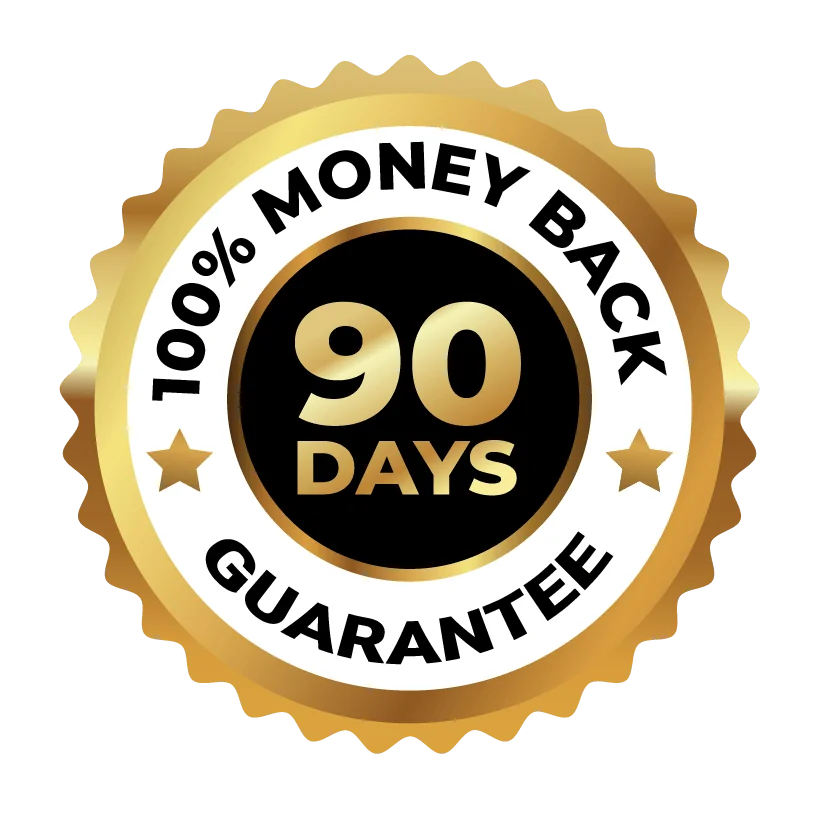 Audifort money back guarantee: a gold 90-day money-back guarantee badge