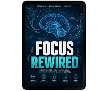 Focus Rewired guide cover on a tablet, a bonus with the 3- and 6-bottle Neuro Serge orders