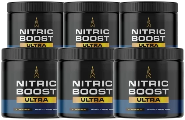 Six Nitric Boost jars in two rows, the 6-jar package