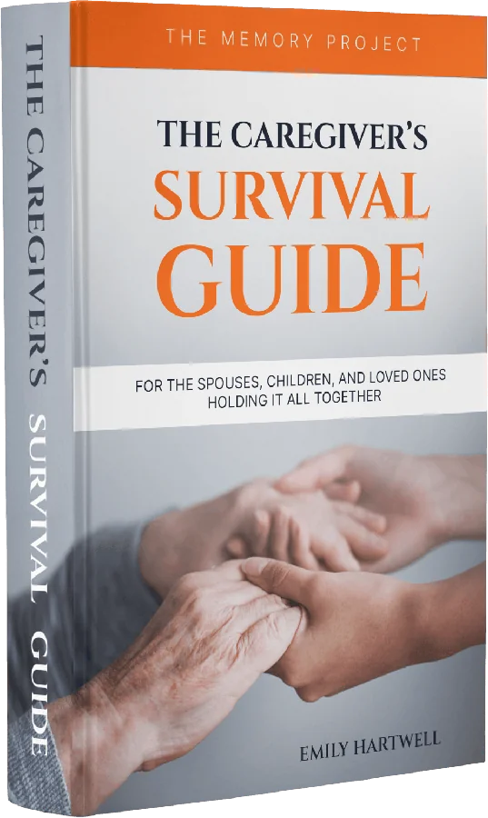 Cover of The Caregiver's Survival Guide e-book, a free bonus with Phytomem One, showing two clasped hands