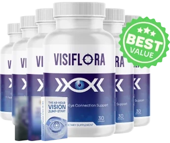 VisiFlora discount: the six-bottle VisiFlora package carrying the seller's best value label