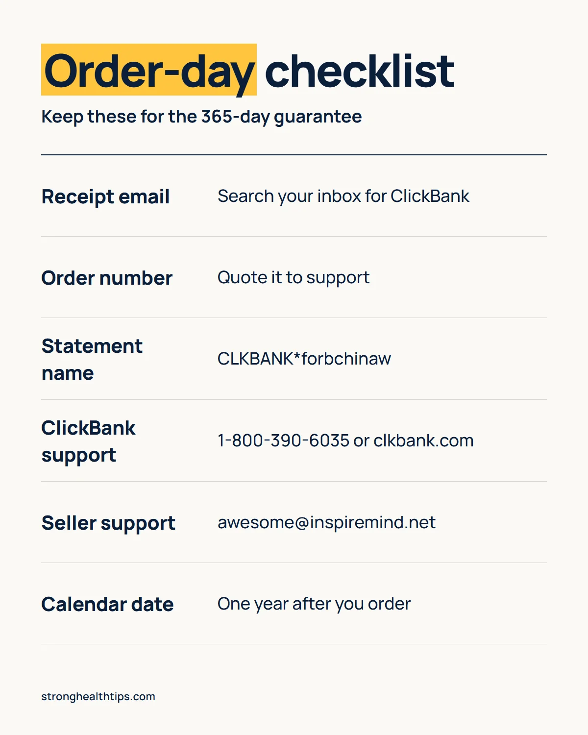 Buy Forbidden China Wealth infographic: save the receipt, the order number, the card statement name and the support contacts