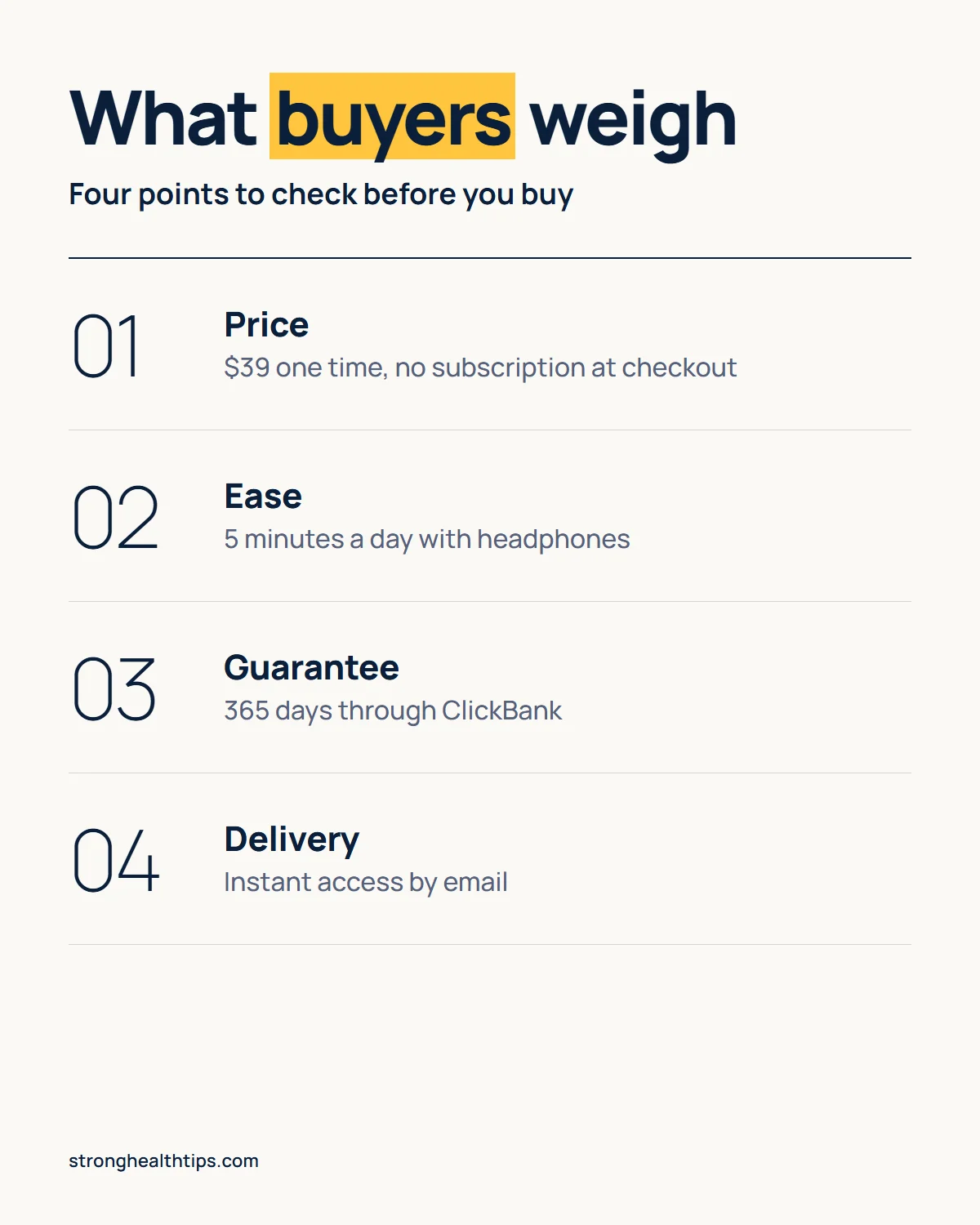 Forbidden China Wealth reviews infographic: the four things buyers weigh, price, ease, guarantee and delivery