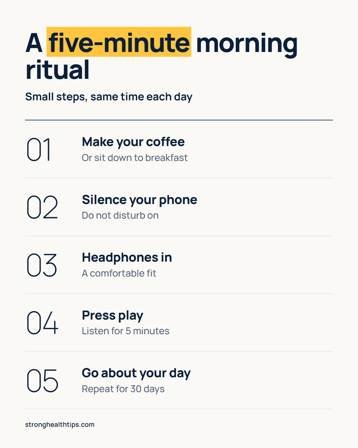 Forbidden China Wealth sound infographic: make coffee, silence the phone, put in headphones, press play and go about your day