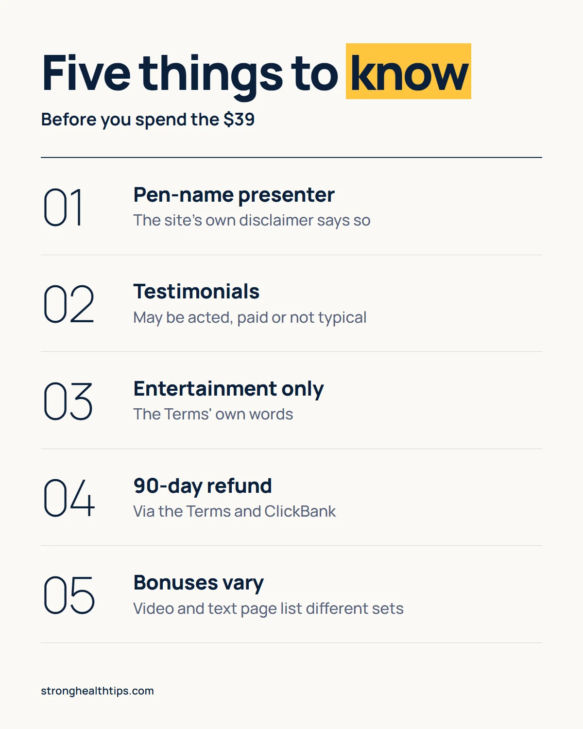 The Genius Song review infographic: five things to know before buying, from the pen-name presenter to the 90-day refund