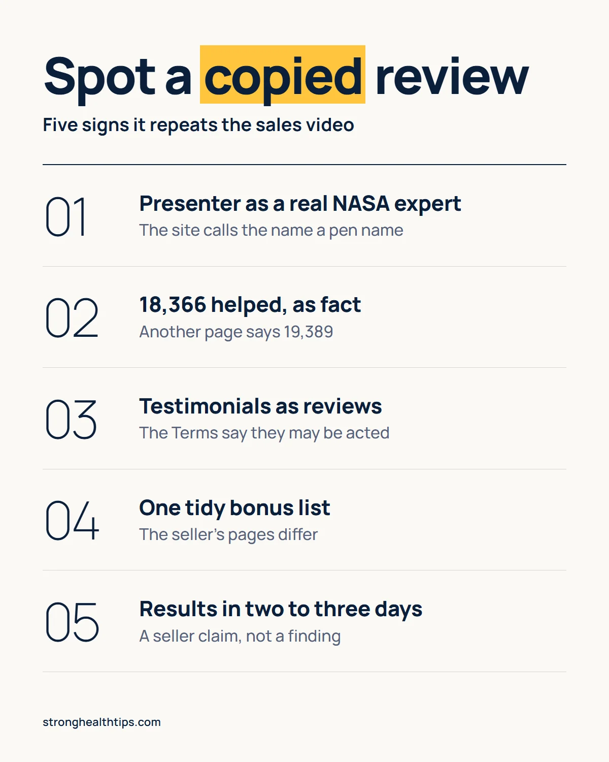 The Genius Song reviews infographic: five signs a review page copied the sales video