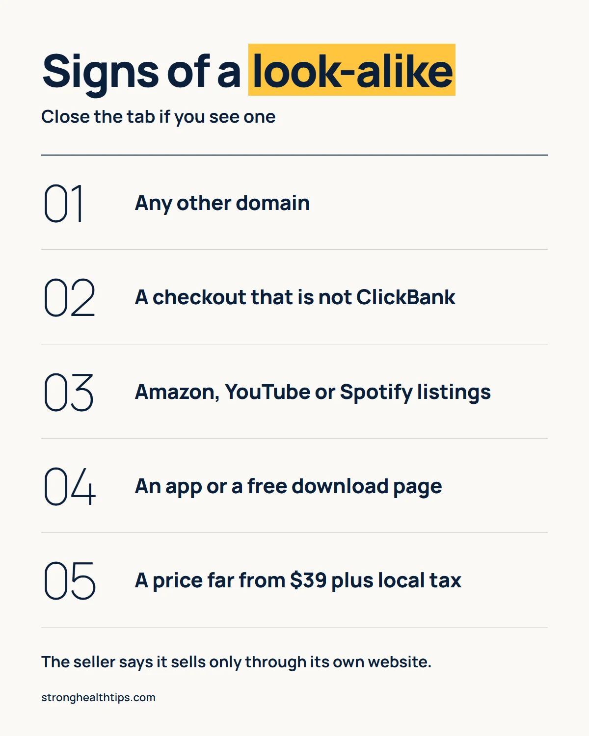 The Genius Song website infographic: look-alike page warning signs, such as a wrong domain and free downloads