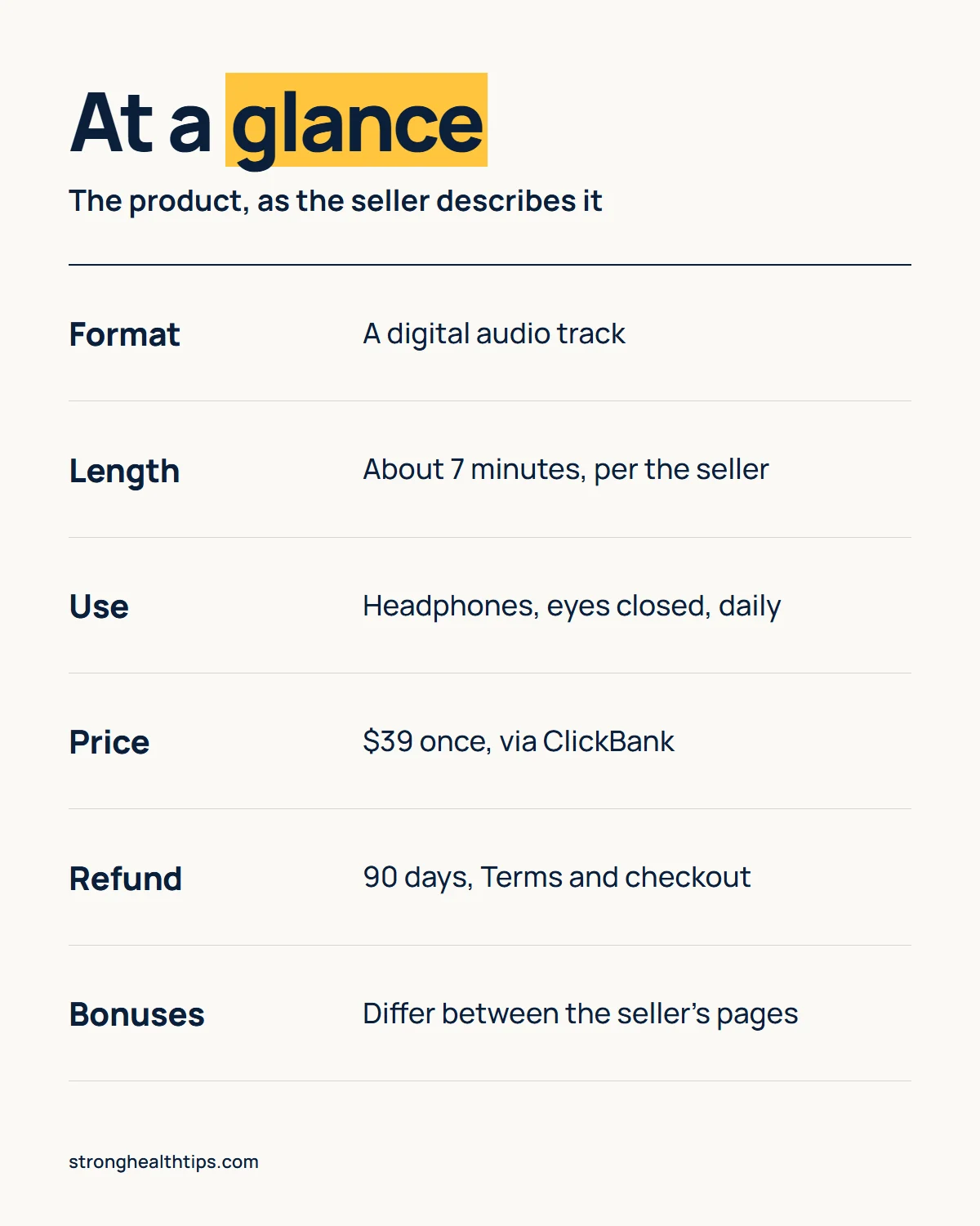 What is The Genius Song infographic: the product at a glance, from format and length to delivery, price, refund window
