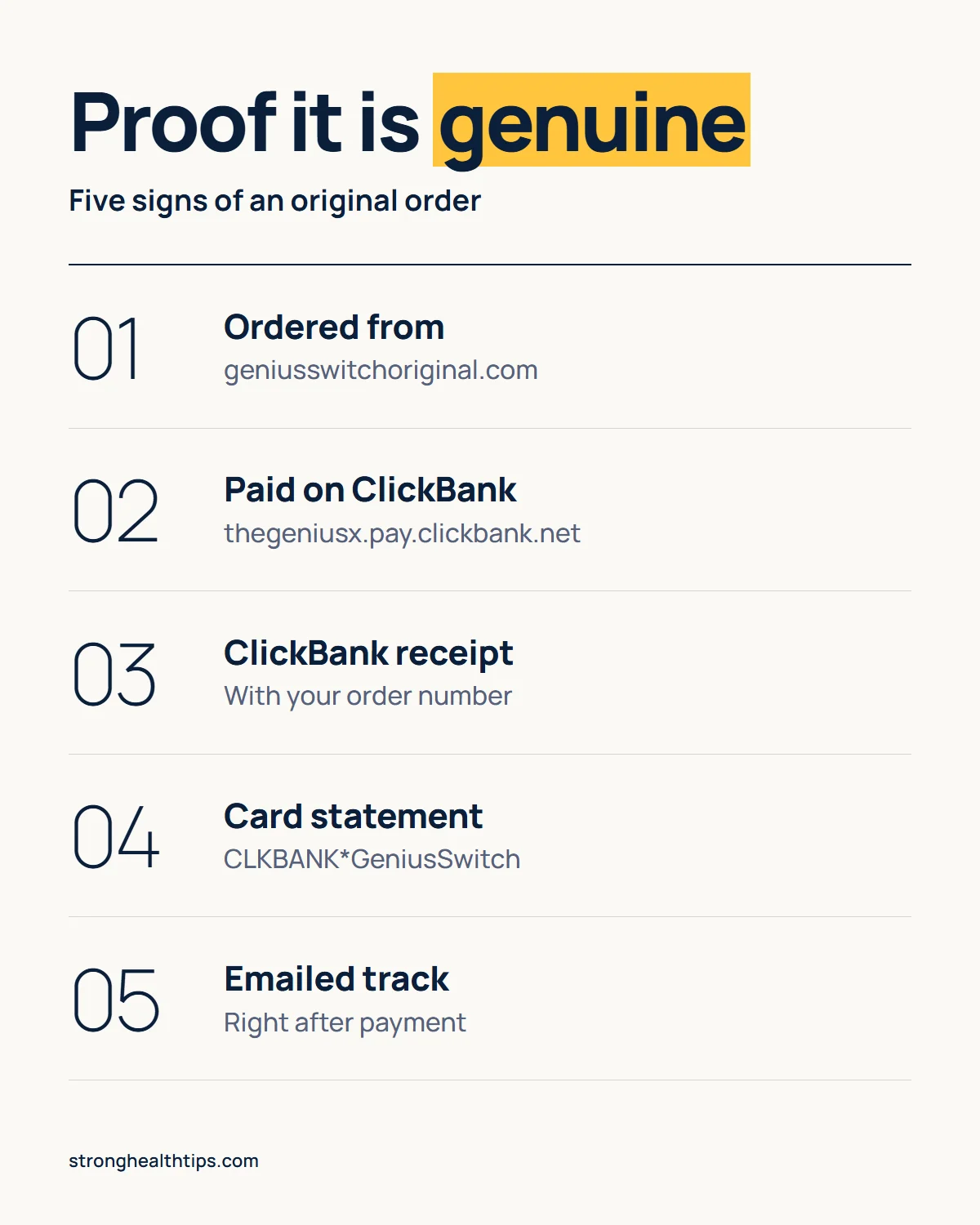 The Genius Switch original infographic: five proofs of a genuine order