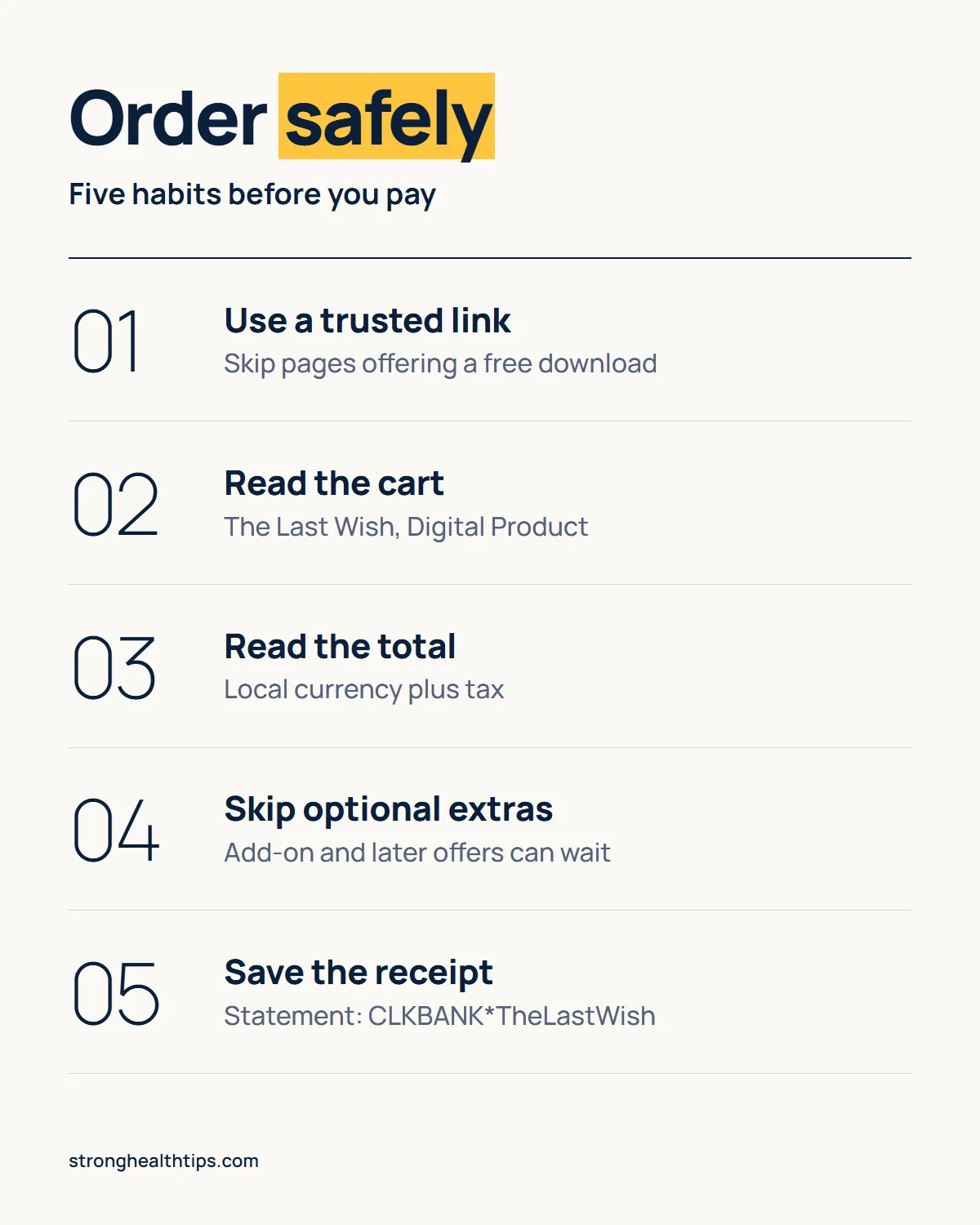 Is The Last Wish legit: how to order safely, start from a trusted link, check the cart, read the total