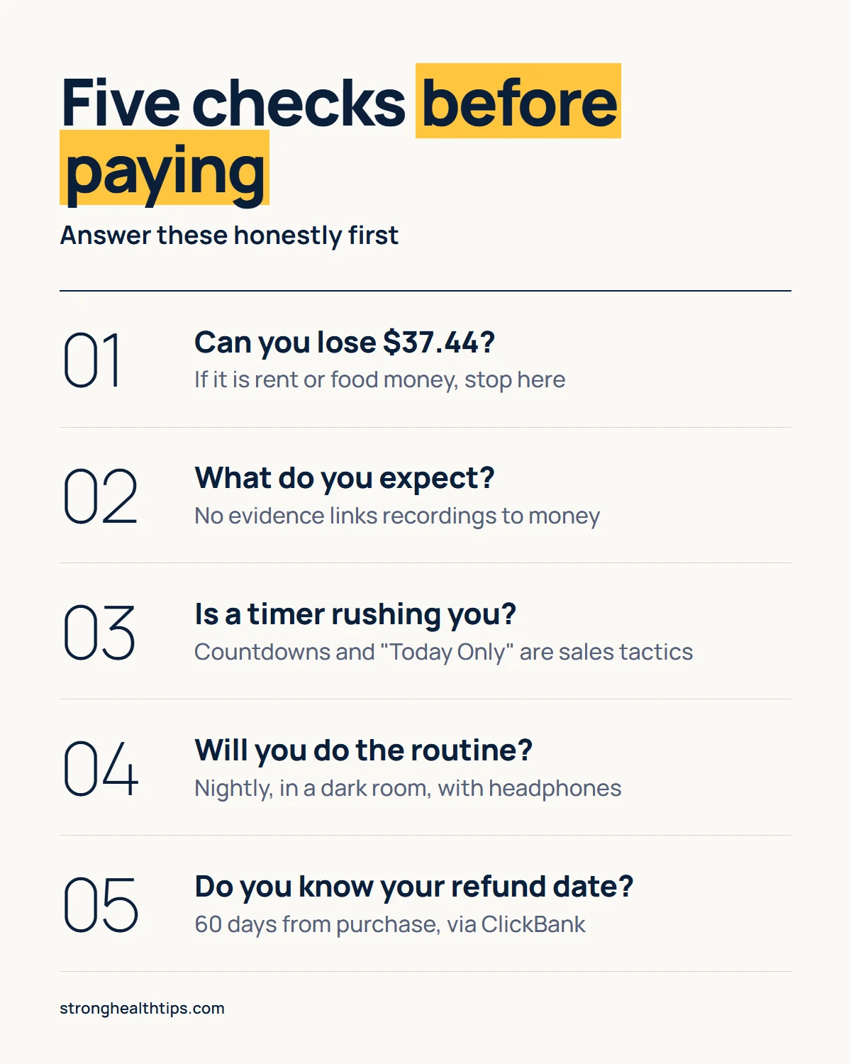 The Last Wish manifestation buy infographic: affordable loss, honest expectations, no timer pressure and a nightly routine