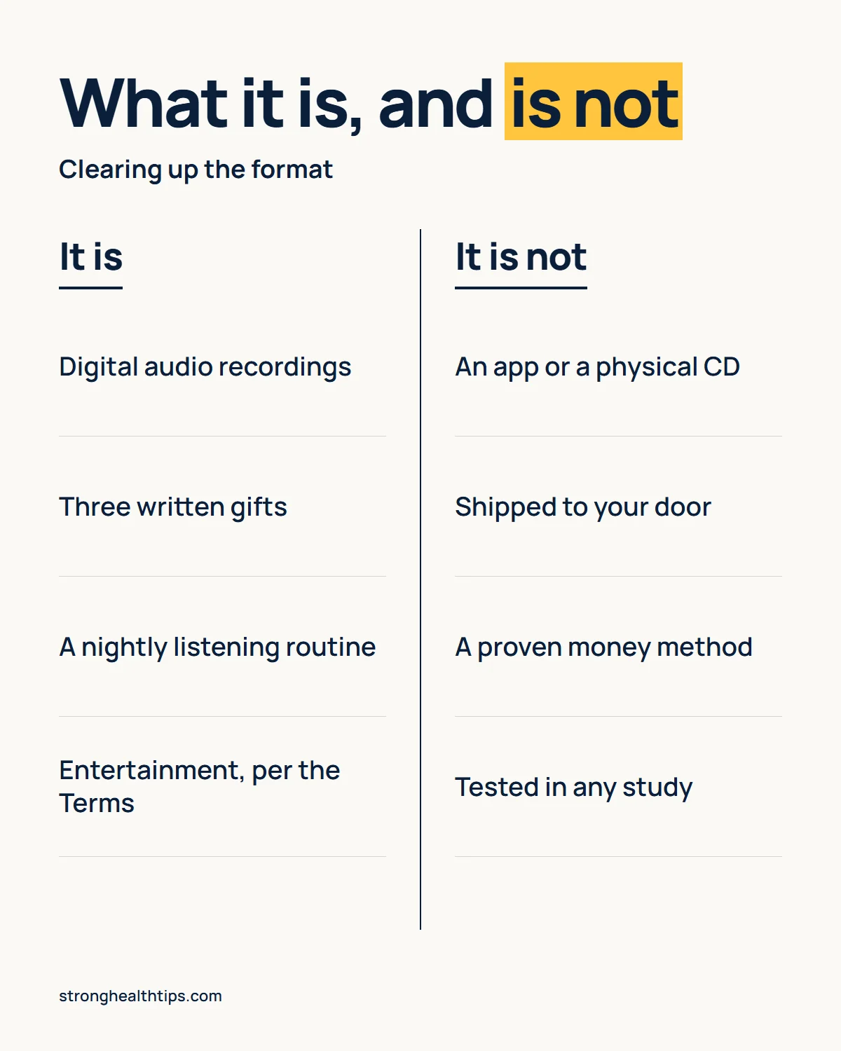 The Last Wish program infographic: digital recordings, three written gifts and a nightly routine, not an app