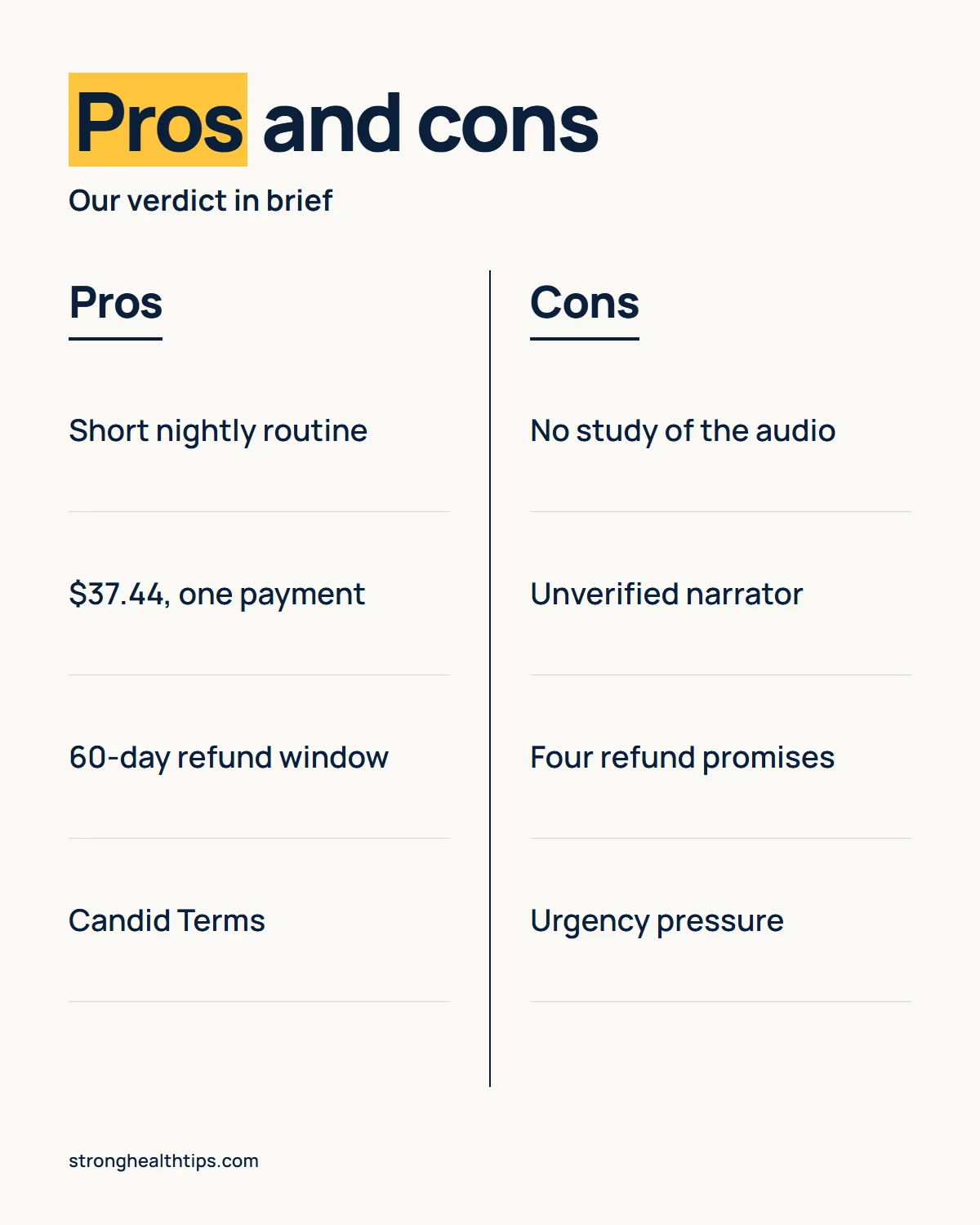 The Last Wish review infographic: a simple nightly routine, one payment and a 60-day refund against no study